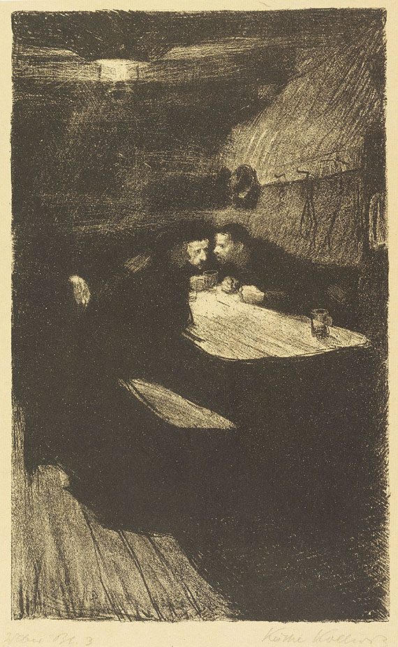 Käthe Kollwitz - 3 Radierungen u. 3 Lithografien (Die Weber). 1906-1918. - 
