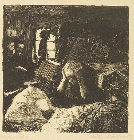 Käthe Kollwitz - 3 Radierungen u. 3 Lithografien (Die Weber). 1906-1918. - 