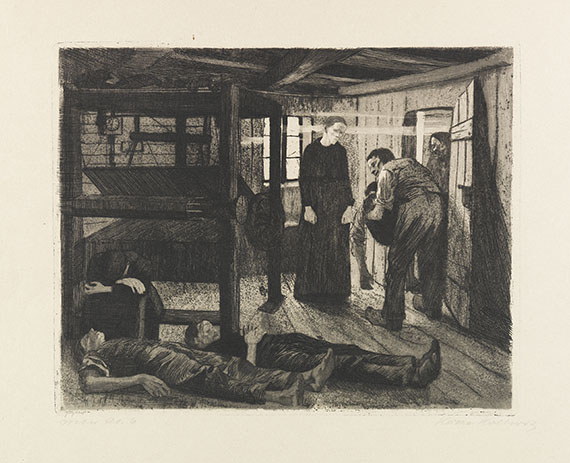 Käthe Kollwitz - 3 Radierungen u. 3 Lithografien (Die Weber). 1906-1918. - 