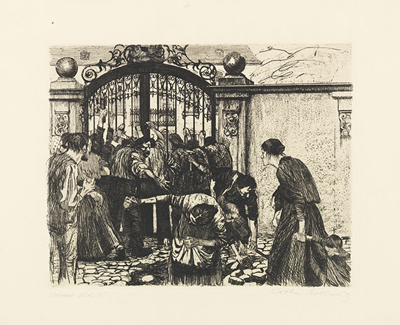 Käthe Kollwitz - 3 Radierungen u. 3 Lithografien (Die Weber). 1906-1918. - 