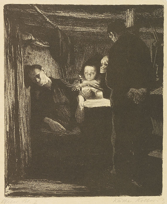 Käthe Kollwitz - 3 Radierungen u. 3 Lithografien (Die Weber). 1906-1918.