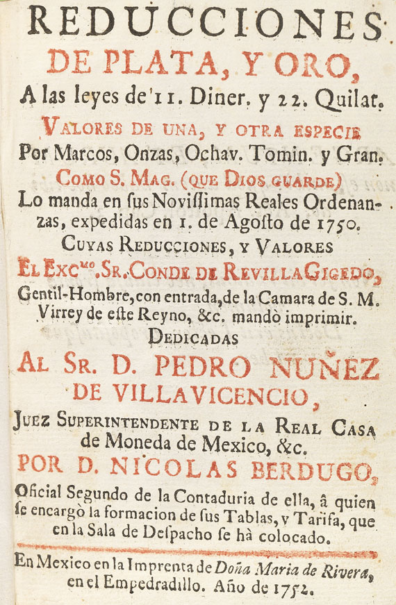 Nicolas Berdugo - Reducciones de plata. 1752