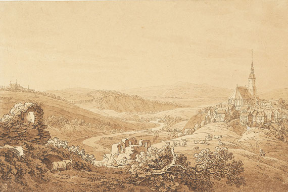 Adrian Zingg - 3 Bll. mit 4 Landschaftsansichten, tlw. mit Sepia laviert. - 