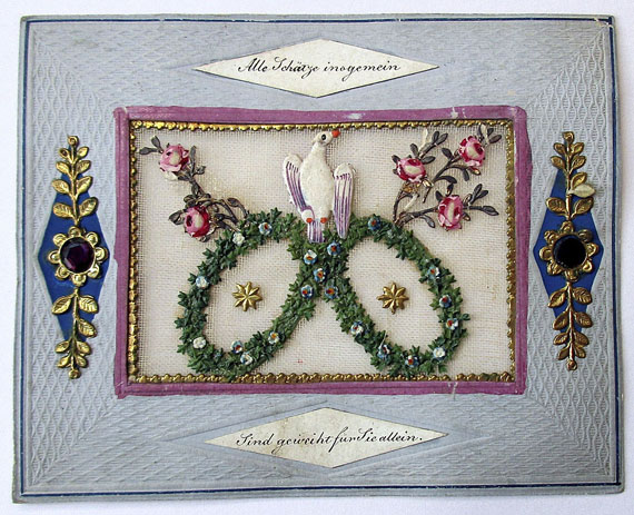  Album amicorum - Sammlung Gruß- und Glückwunschbillets, Stammbuchblätter. Um 1790-1890. In Ordner. - 