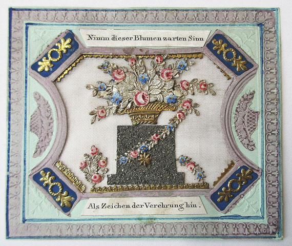  Album amicorum - Sammlung Gruß- und Glückwunschbillets, Stammbuchblätter. Um 1790-1890. In Ordner. - 
