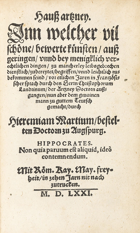 Philippus Theophrastus Paracelsus - Wunder-Arzney. Vorgebunden: Kunstbuch 1571.