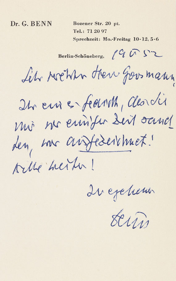 Gottfried Benn - 2 Bll. Autographen
