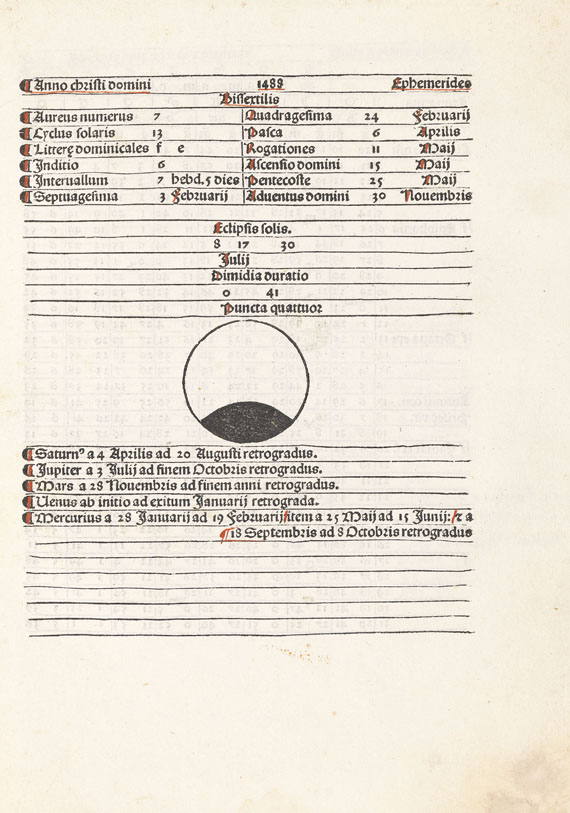 Johannes Regiomontanus - Ephemerides. 1484