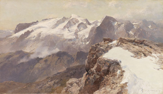 Edward Theodore Compton - Ansicht der Marmolata vom Piz Boè aus