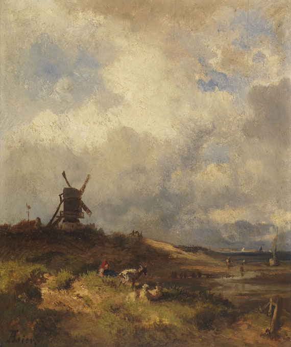 Adolf Heinrich Lier - Küstenlandschaft mit Windmühle