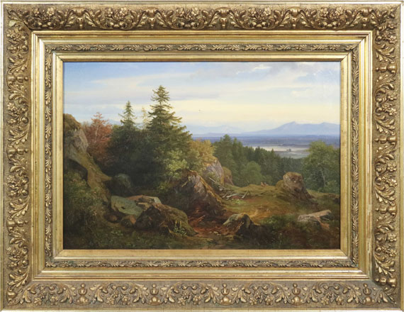 Eduard Schleich d. Ä. - Chiemseelandschaft mit Aussicht auf die bayrischen Alpen - Frame image