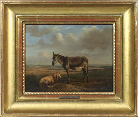Adolphe Malherbe - Schaf und Esel vor weiter Landschaft - Frame image