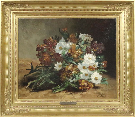 Eugène Henri Cauchois - Strauß mit Margeriten und Goldlack - Frame image