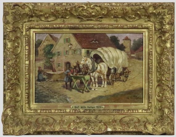 Wilhelm Velten - Fuhrwerk am Dorfbrunnen - Frame image