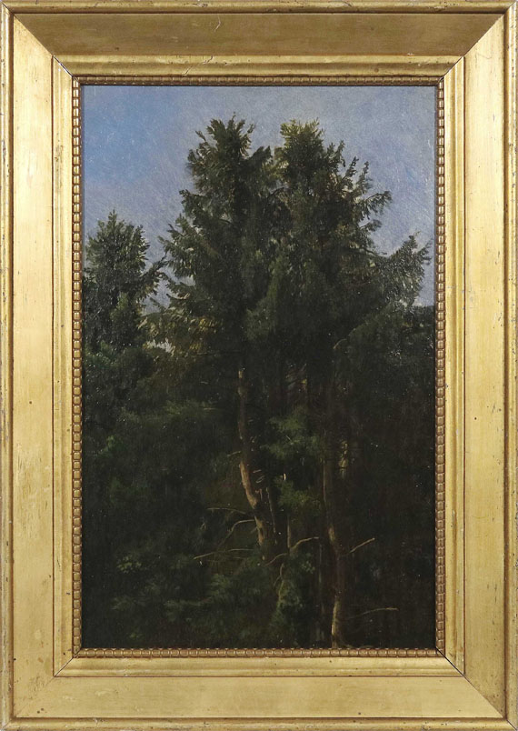 Christian Friedrich Gille - Baumstudie - Hohe Nadelbäume im Waldesdickicht - Frame image
