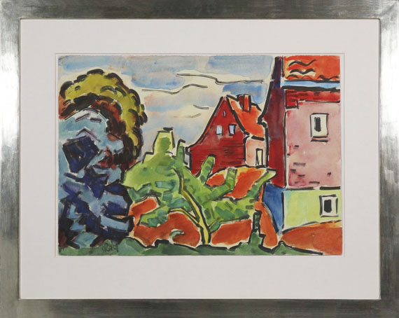 Karl Schmidt-Rottluff - Häuser hinter Bäumen - Frame image