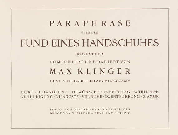 Max Klinger - Ein Handschuh - Opus VI - 