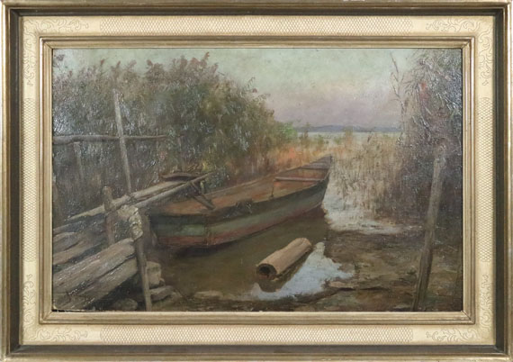 Karl Raupp - Fischerboot im Schilf - Frame image