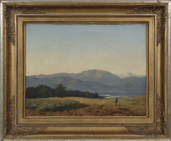 Johann Georg Haeselich - Voralpenlandschaft mit Hirte und Schafsherde - Frame image