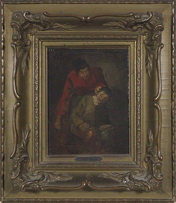 Wilhelm Busch - Bäuerin, einen Knaben am Ohr ziehend - Frame image