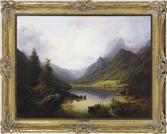 Anton Schiffer - Gebirgslandschaft mit stillem See - Frame image