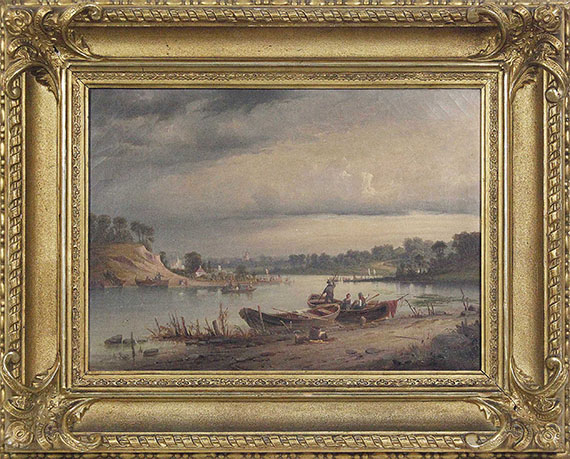 Carl Malchin - Flussufer mit Fischern (Am Stettiner Haff) - Frame image