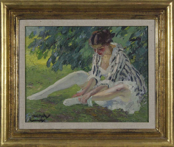Edward Cucuel - Auskleidend (Sitzende im Gras) - Frame image