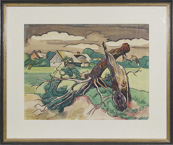 Hermann Max Pechstein - Geknickter Baum vor pommerscher Dorflandschaft - Frame image