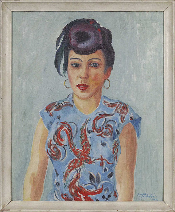 Hermann Max Pechstein - Bildnis Freda Wermel in blauer Bluse - Frame image