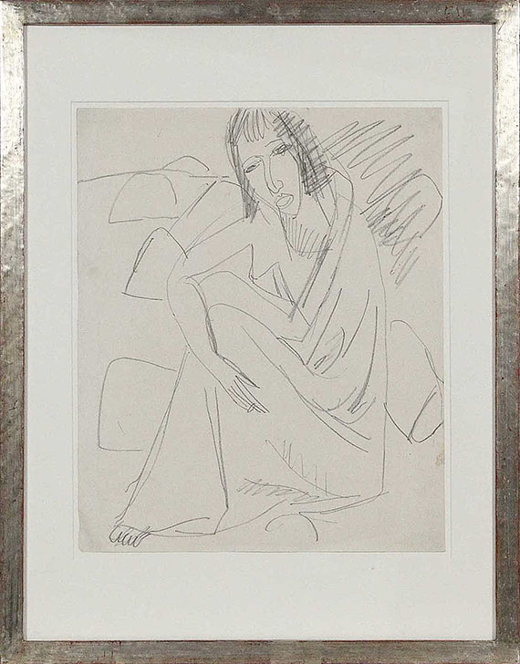 Ernst Ludwig Kirchner - Sitzende Frau im Badetuch am Strand - Frame image