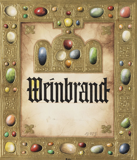   - 9 Alben mit Wein- u. Spirituosen-Etiketten (überwieg. Handzeichnungen) - 