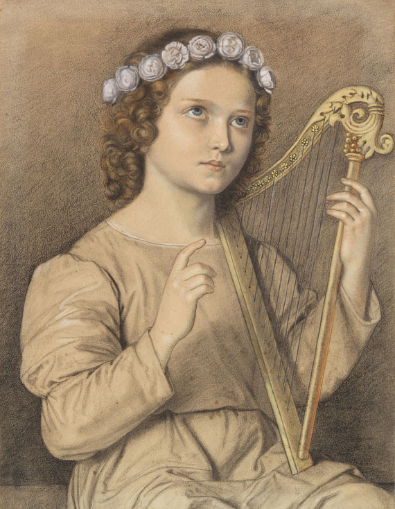 Marie Ellenrieder - Blumenbekränztes Mädchen mit Harfe (Heilige Cäcilie)