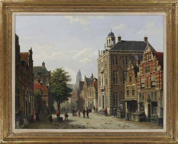 Willem Koekkoek - Holländische Stadtansicht im Sommer - Frame image