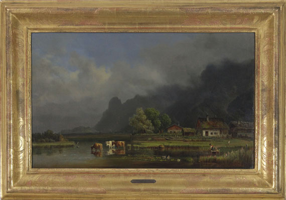 Heinrich Bürkel - Der Kochelsee mit den Häusern von Schlehdorf - Frame image