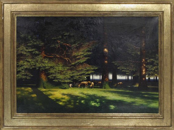 Paul Wilhelm Keller-Reutlingen - Grasende Schafe auf der Waldlichtung - Frame image