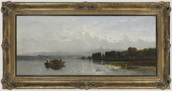 Richard von Poschinger - Heuboot bei der Überfahrt (wohl oberbayerischer See) - Frame image