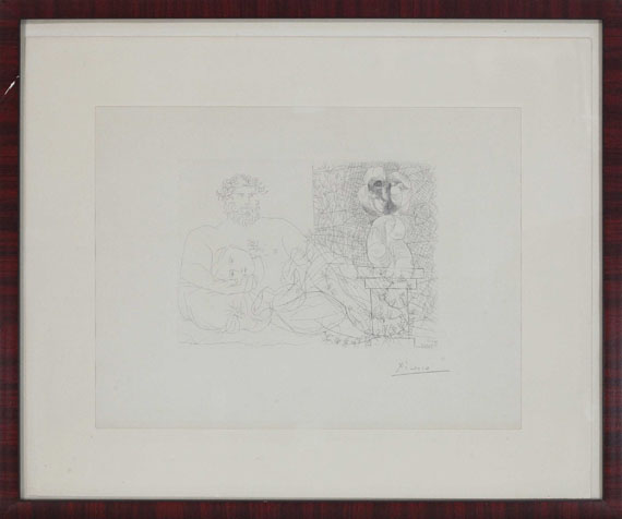 Pablo Picasso - Sculpteur et son modèle avec un buste sur une colonne - Frame image