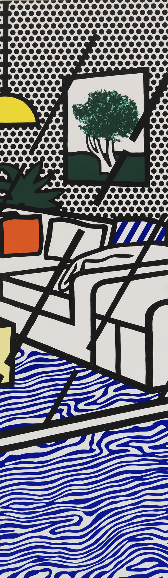 Roy Lichtenstein - Wallpaper with Blue Floor Interior - 