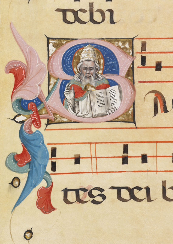   - Antiphonarblatt mit Papstminiatur - 