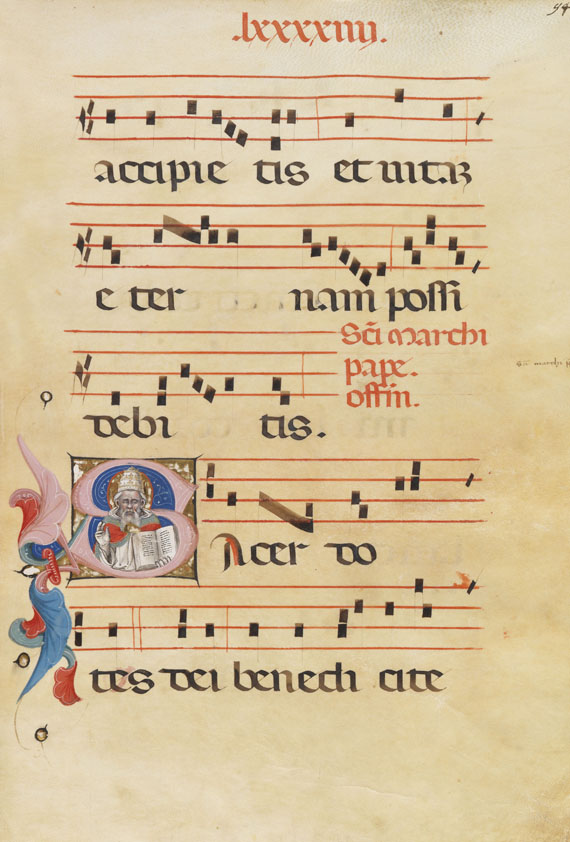 Nicolò di Giacomo da Bologna - Antiphonarblatt mit Papstminiatur