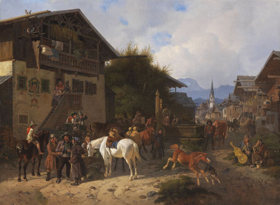 August Franz Schelver - Pferdemarkt in Partenkirchen