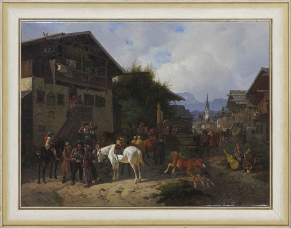 August Franz Schelver - Pferdemarkt in Partenkirchen - Frame image