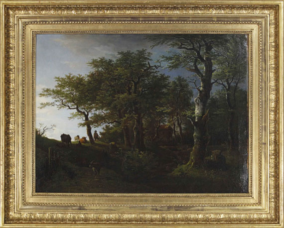 Max Joseph Wagenbauer - Lichte Waldlandschaft mit Vieh und Hirten - Frame image