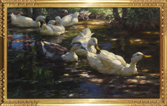 Alexander Koester - Sieben Enten im schattigen Waldteich - Frame image