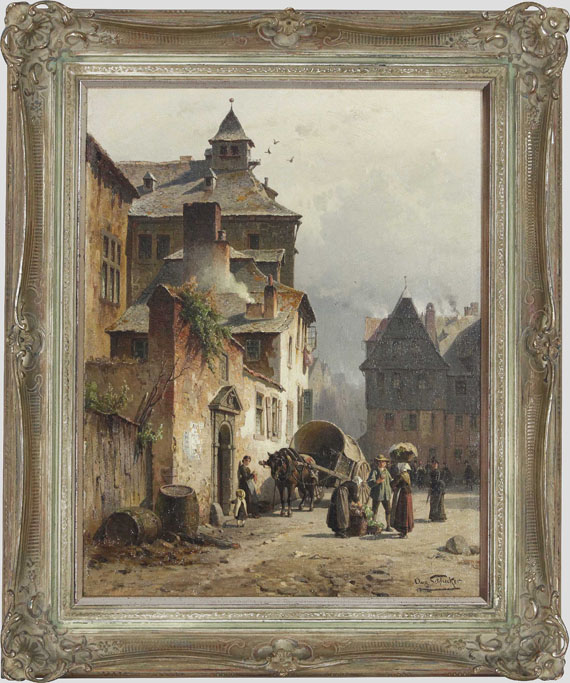 August Eduard Schliecker - Stadtansicht (Lüttich?) - Frame image