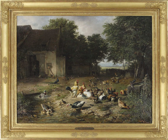 Carl Jutz d. Ä. - Sommerlicher Hühnerhof - Frame image