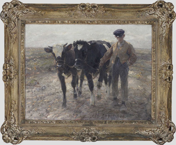 Heinrich von Zügel - Hirte mit Jungrindern auf der Heide - Frame image