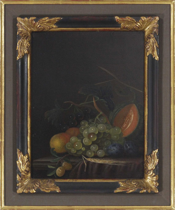 Johann Daniel Bager - Stillleben mit Trauben, Pfirsichen, Zwetschgen und Melone - Frame image