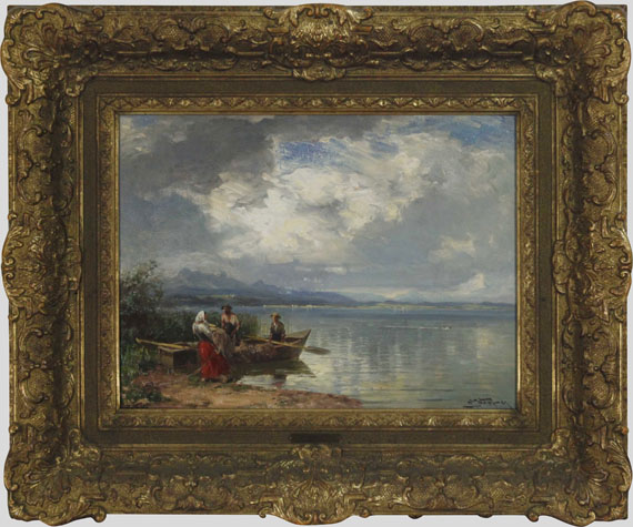 Joseph Wopfner - Fischer am Chiemseeufer - Frame image