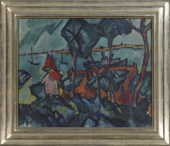 Otto Beyer - Boote und Dampfer im Kurischen Haff (Nidden) - Frame image